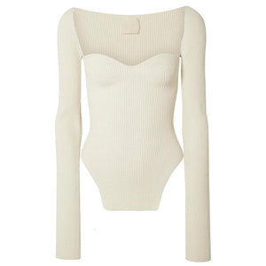 DEAT 2020 new spring and summer fashion women clothes cashmere sqaure collar full sleeves elasitc high waist sexy pullover WK080